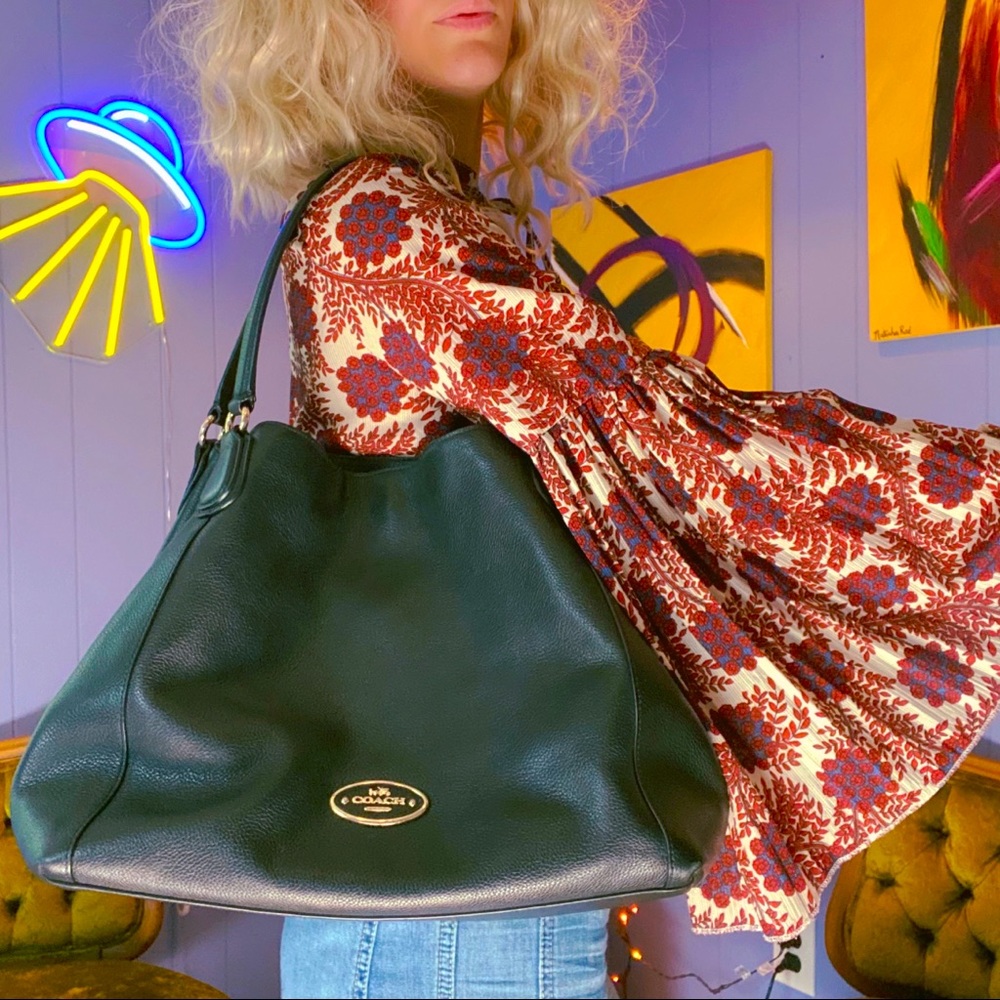 COACH | oversized black leather tote bag